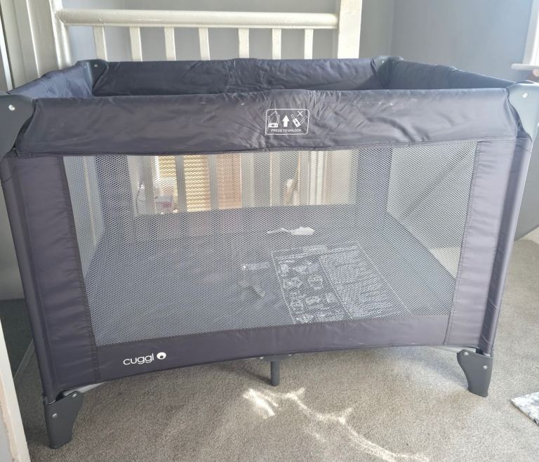 Cuggl Travel Cot with Mattress – Grey, Good Condition