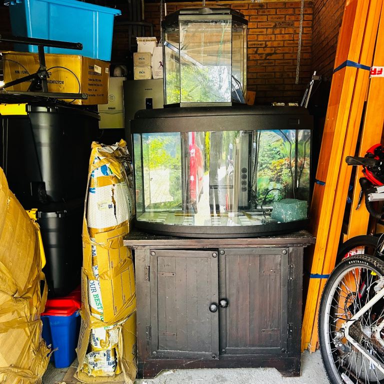 Large 150 to 170 Litre Bow Front Aquarium with Wooden Cabinet and Equipment
