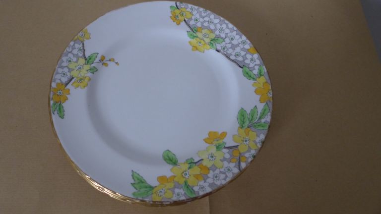 COLLECTABLE: SET OF SIX VINTAGE ANTIQUE 1930s ART DECO TUSCAN SPRING BLOSSOM PLATES. 