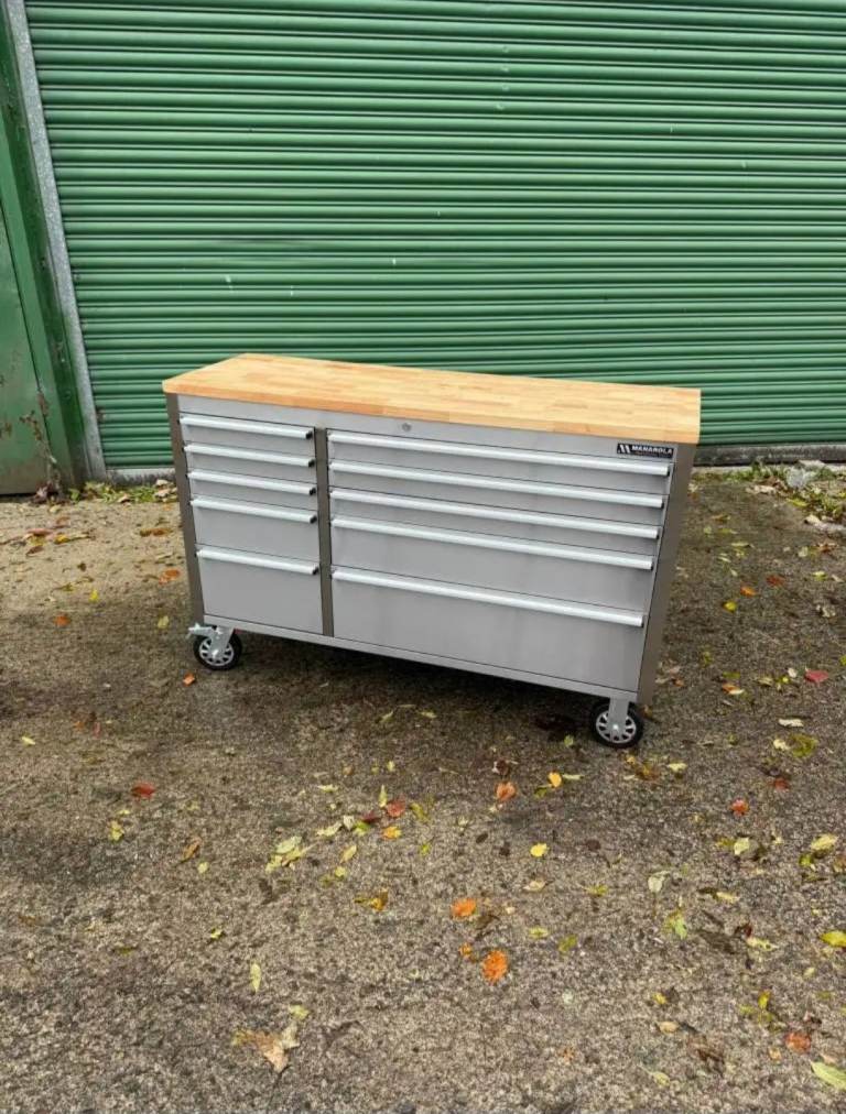 55" 10 drawer stainless steel tool cabinet/ work bench