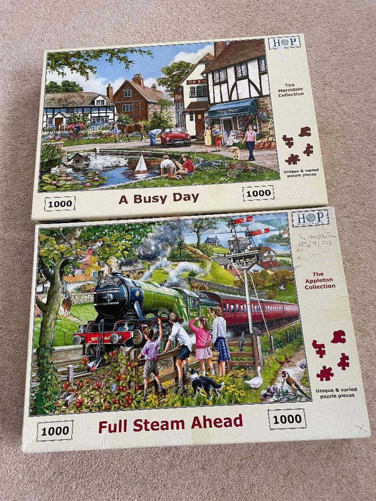 Hop Jigsaw Puzzles – 'A Busy Day' & 'Full Steam Ahead' 1000pc Each
