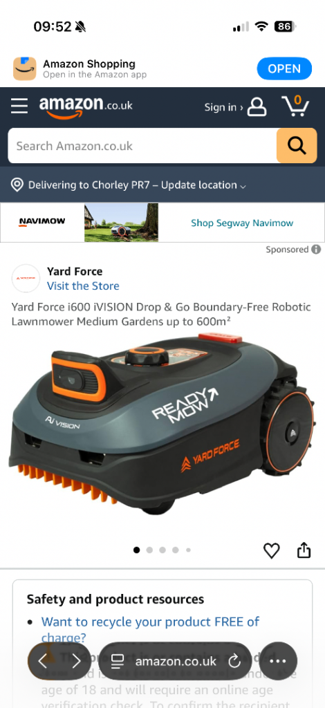 New Yard Force i600 iVISION Drop & Go Boundary-Free Robotic Lawnmower Medium Gardens up to 600m²
