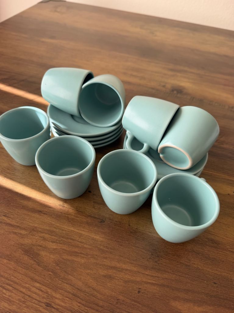 Set of 6 Ceramic espresso Cups and Saucers - Light Blue, As Good As New