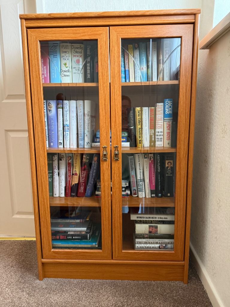 Wooden Bookcase with Glass Doors – Good Condition