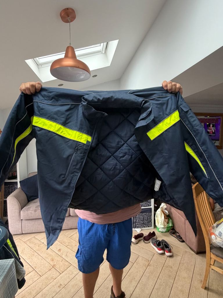 Navy Blue Freezer Jacket with Reflective Strips – Good Condition