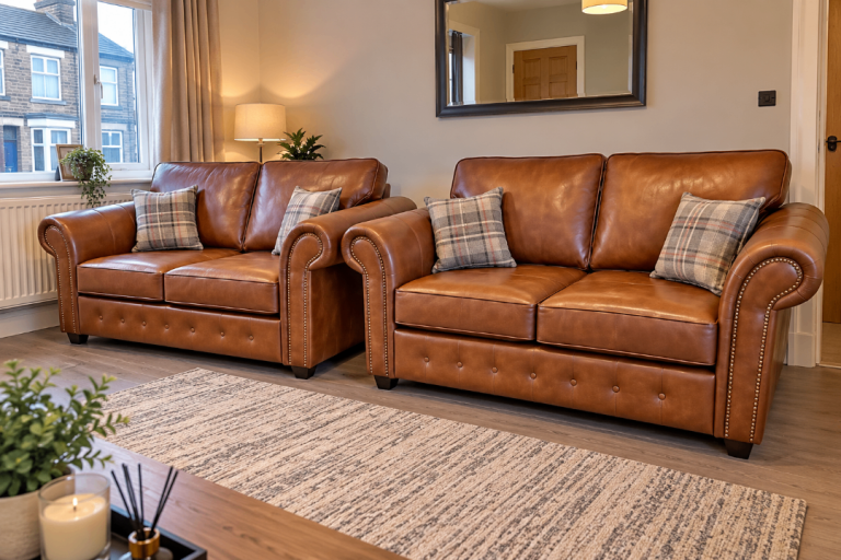 Oakland 3+2 Sofa Set | Brown Faux Leather | 3 Seater + 2 Seater