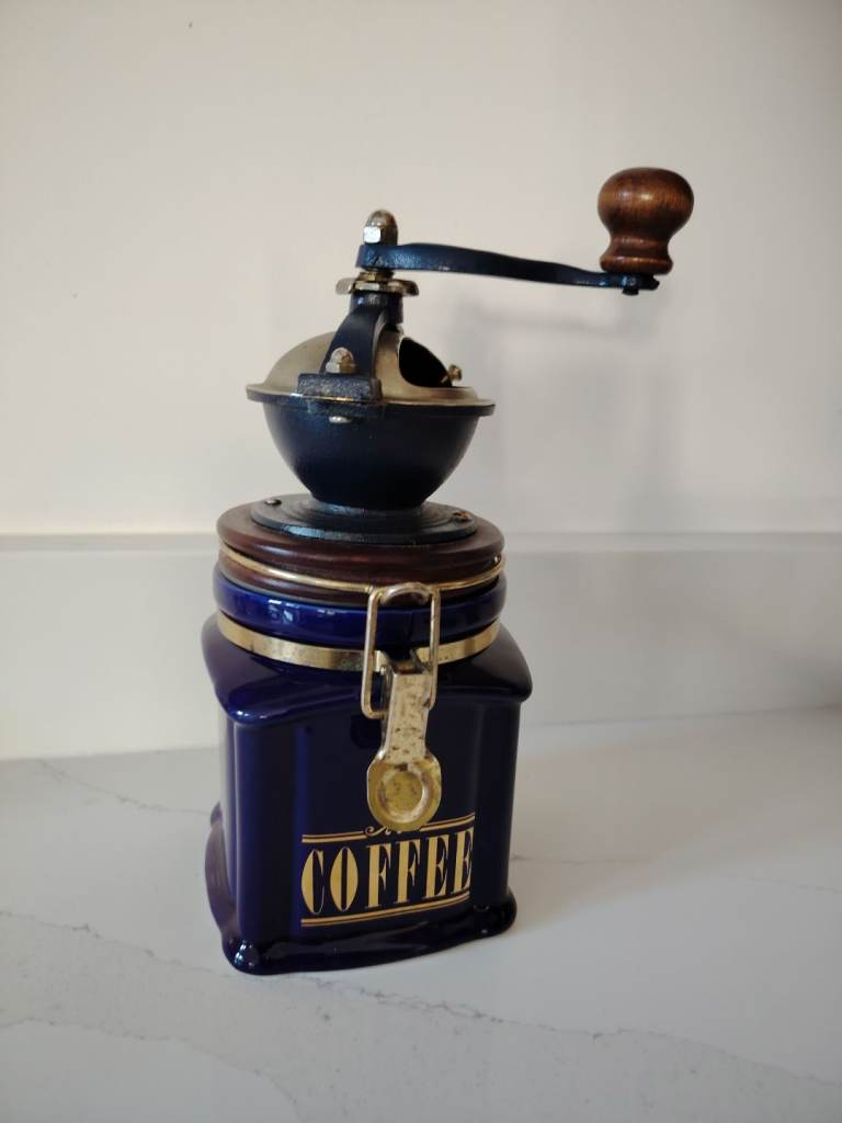 Stunning London Pottery David Birch Coffee Grinder Mill Hand Operated Blue Ceramic