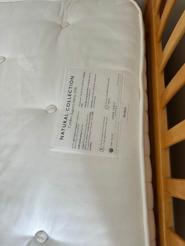 SINGLE MATRESS John Lewis Natural Collection Hemp (costs £749 new) MEDIUM HEMP