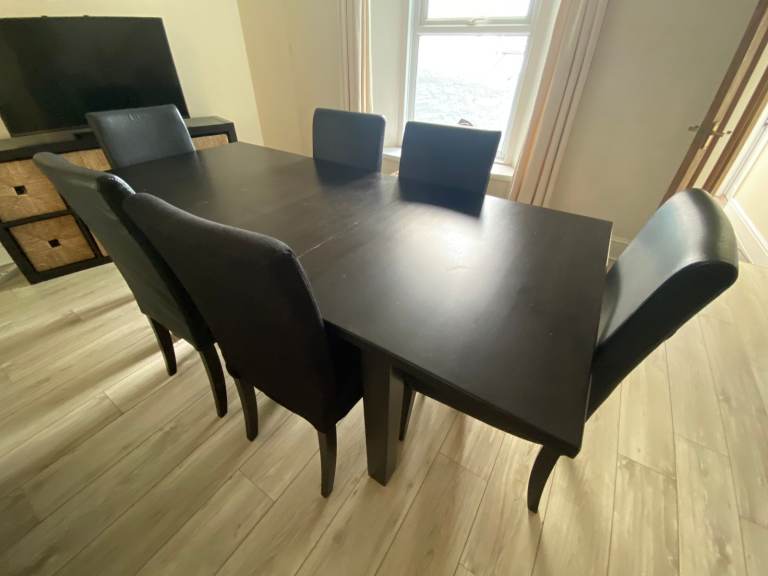 IKEA Extendable Dining Table & 6 Faux Leather Chairs – Dining Set