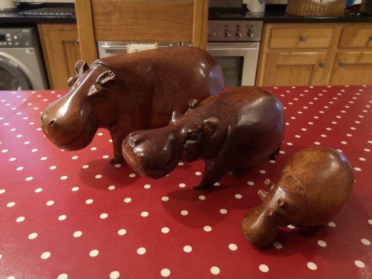 Set of wooden hippos from South Africa 