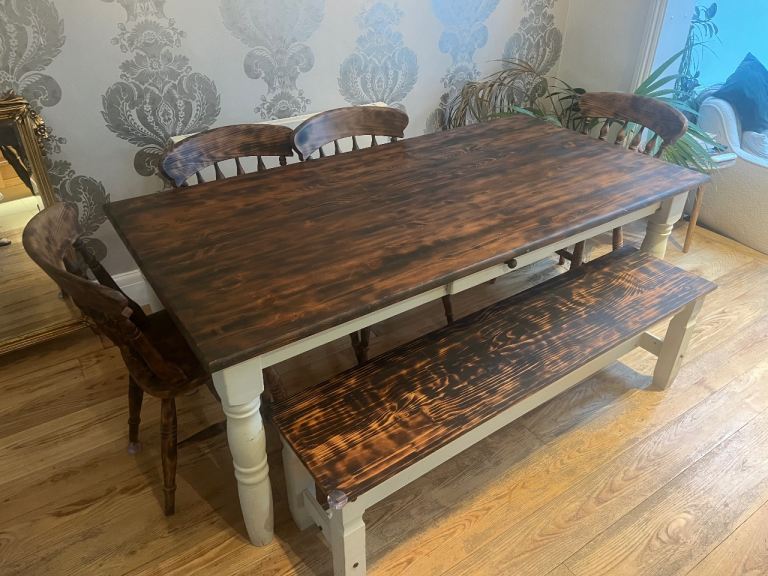 Wooden Dining Table Set with Bench and Chairs