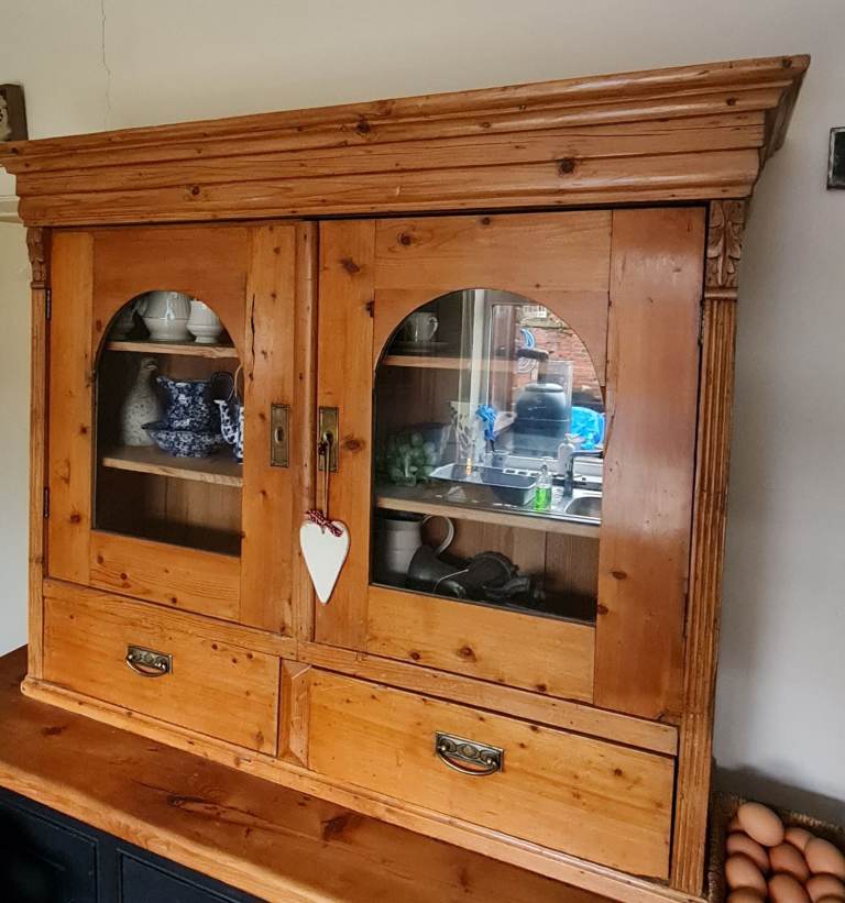 Early Victorian Country Pine Glazed Cupboard Dresser Top