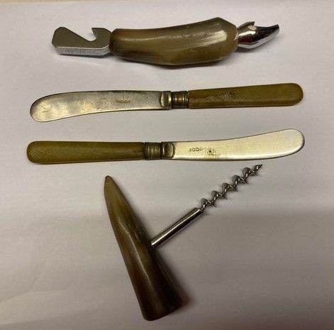 Antique Victorian Bone Handle  Corkscrew & Bottle opener & 2 x Butter Knives   Clean