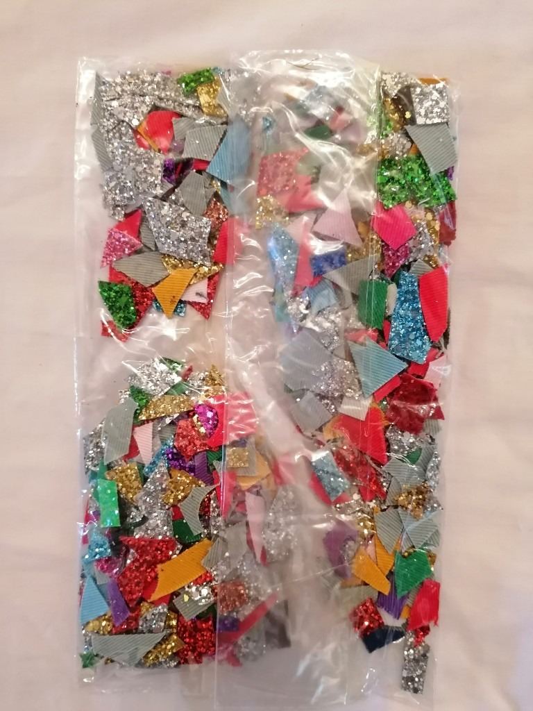 2 bags of sparkly glittery fabric pieces for arts, craft or school project