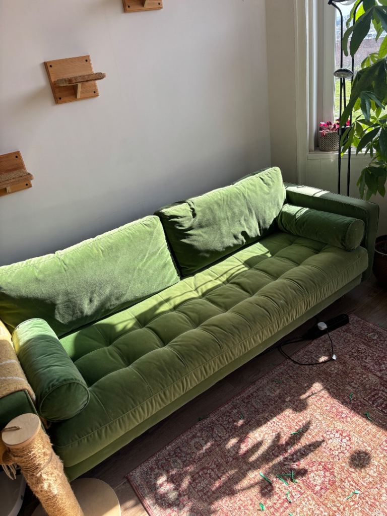 3 seater green velvet sofa