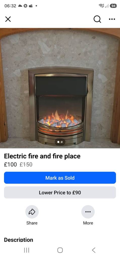 Electric Fire Insert – Silver & Brass, Good Condition