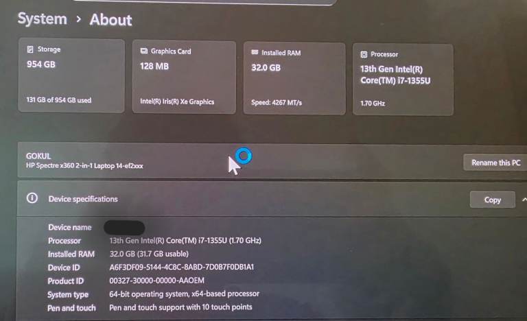 HP Spectre 14" Laptop Intel Core i7 13th Gen – Almost New