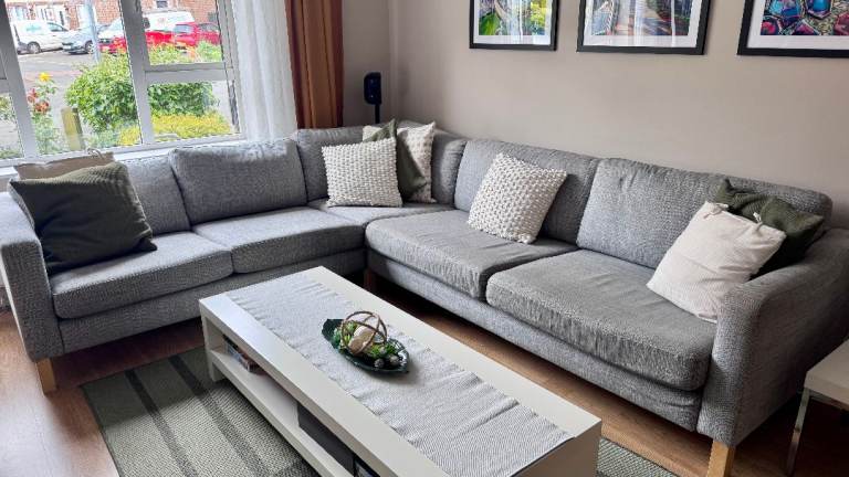 Large Grey Fabric Corner Sofa – Good Condition
