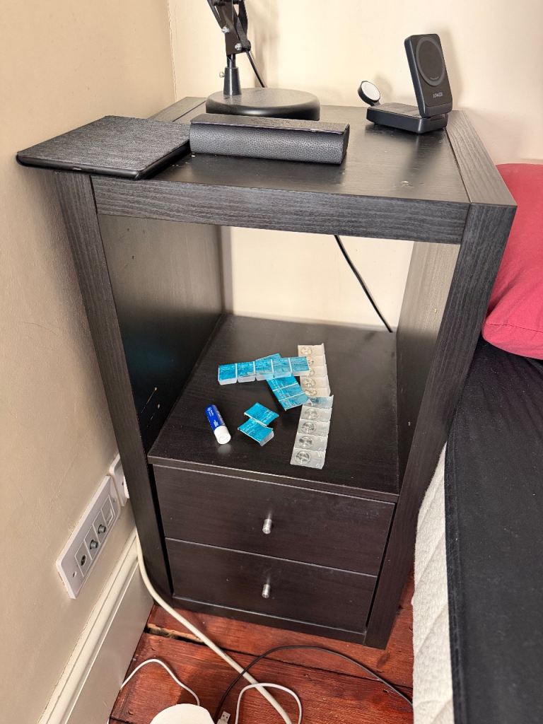 IKEA Kallax two by one black unit - Useful as beside table or storage - Drawers on bottom shelf