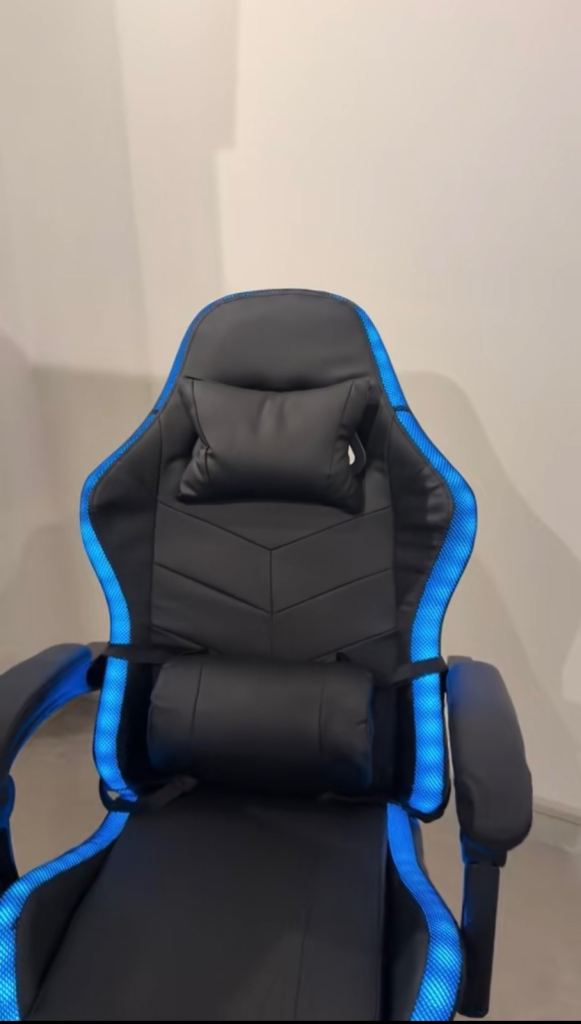 Gaming Chair with Footrest and Blue LED Lights – As Good As New