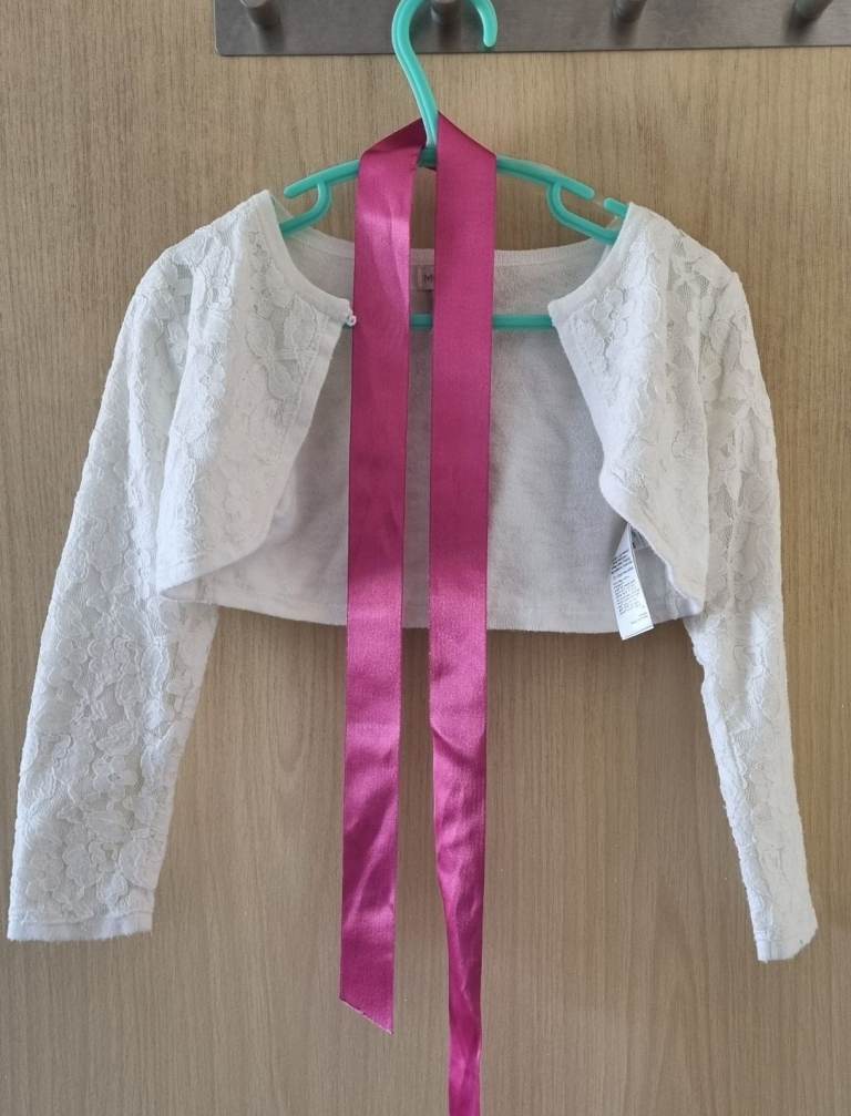 Monsoon kids White Bolero Cardigan with Pink Ribbon AGE 3