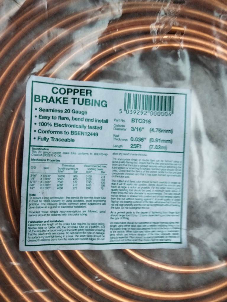 Copper brake pipe 