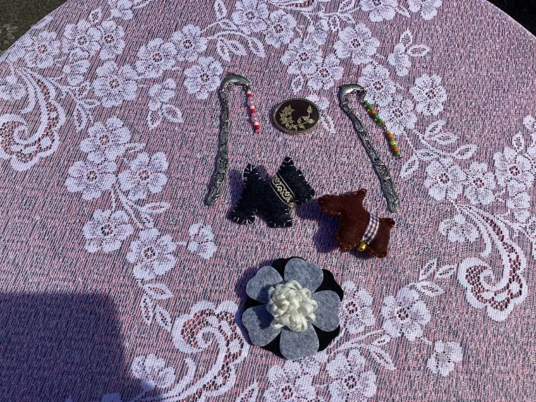 Selection of Handmade Bookmarks, Brooch, and Felt Animals