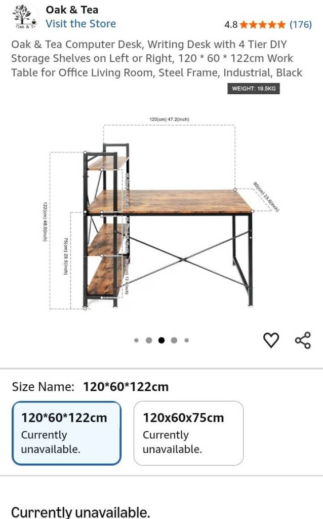 Oak & Tea Computer Desk with 4 Tier DIY Storage Shelves, Black