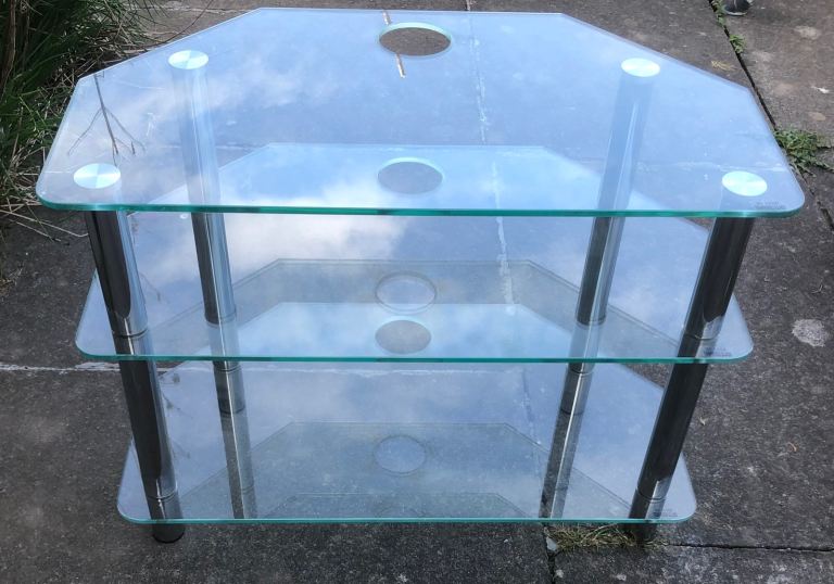 Glass TV stand, 3 shelves, tempered glass