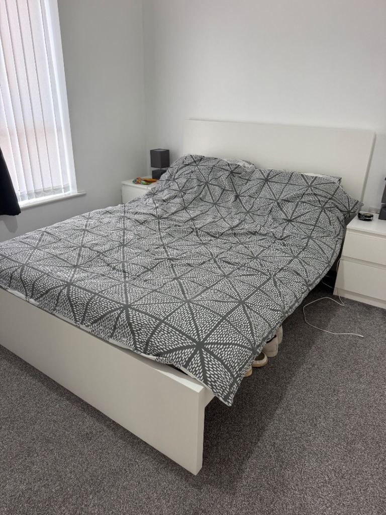 IKEA MALM Double Bed Frame - White Wood, Good Condition
