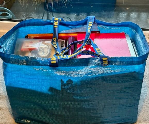 Bag of mixed stationery.  Lever arch folders