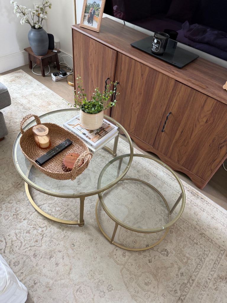 Gold Metal and Glass Nesting Coffee Tables - Good Condition