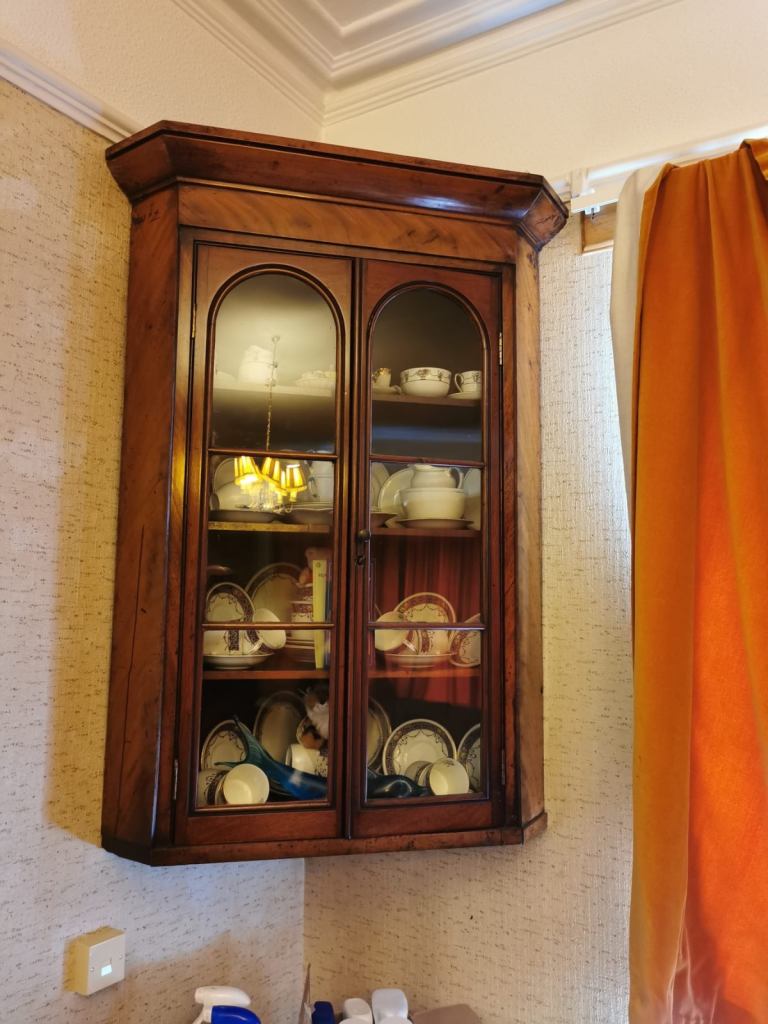 Wall mounted Corner Display Cabinet – Glazed Wall Unit – Wooden
