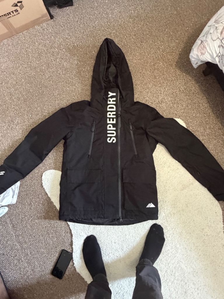 Superdry Men's Black Jacket with Hood – Good Condition