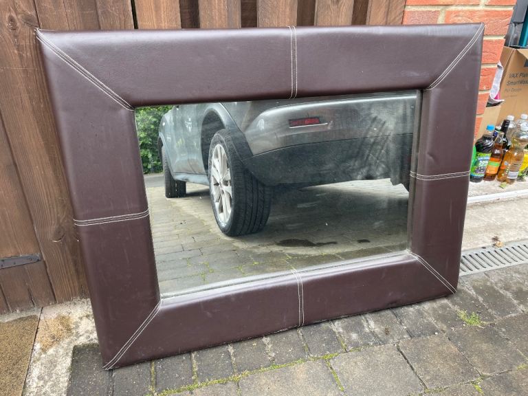 Leather framed mirror