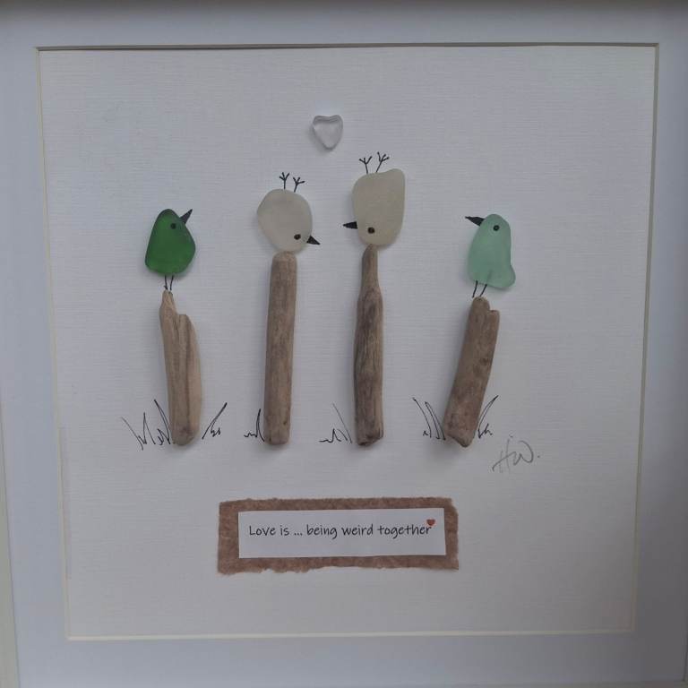 Handmade sea glass bird art