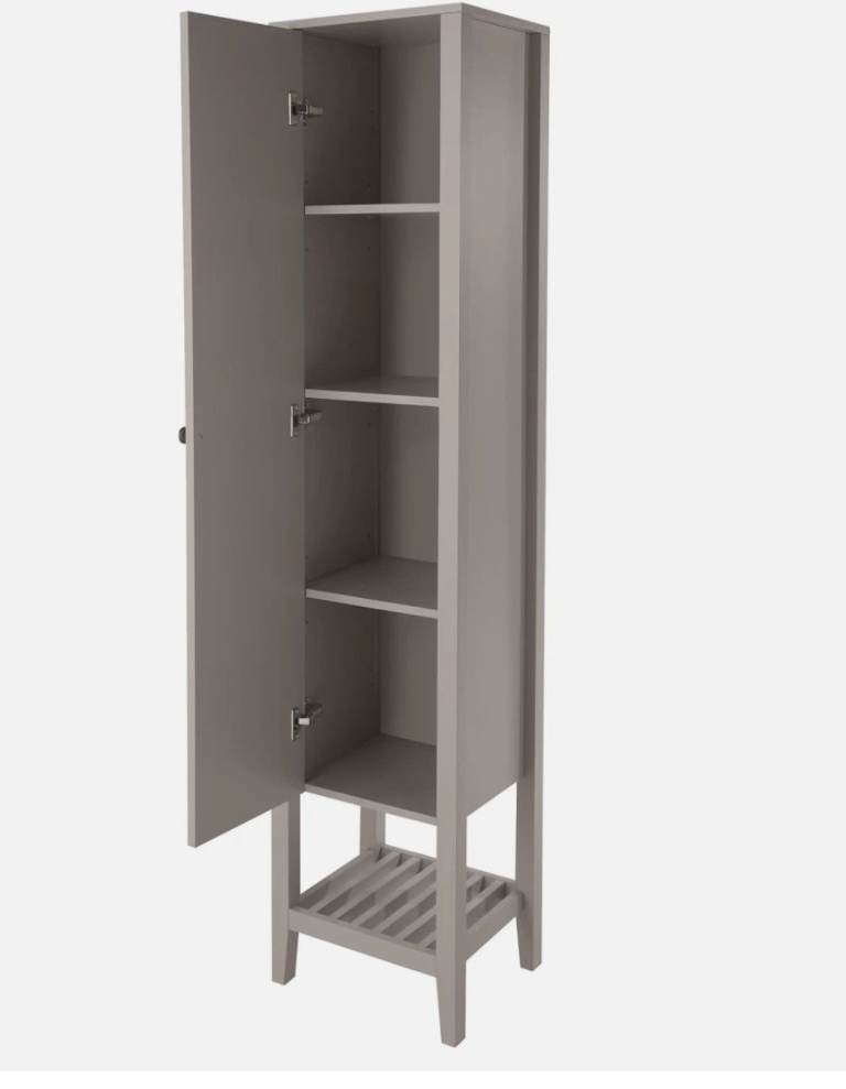 GoodHome Perma Tall Satin Grey Single Freestanding Bathroom Cabinet