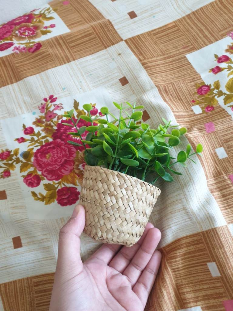 Small Artificial Plant in Woven Basket for Home Decor