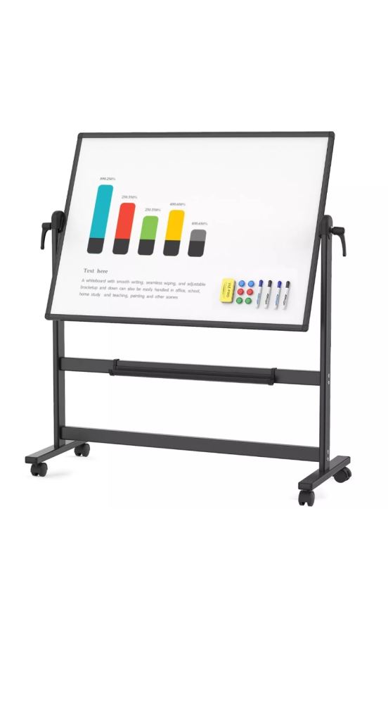VIZ-PRO Double-Sided Magnetic Mobile Whiteboard, 100 x 180 cm