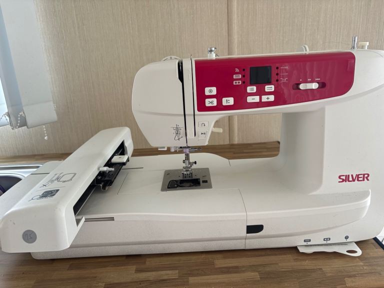 SILVER Embroidery Sewing Machine – White and Red, Good Condition