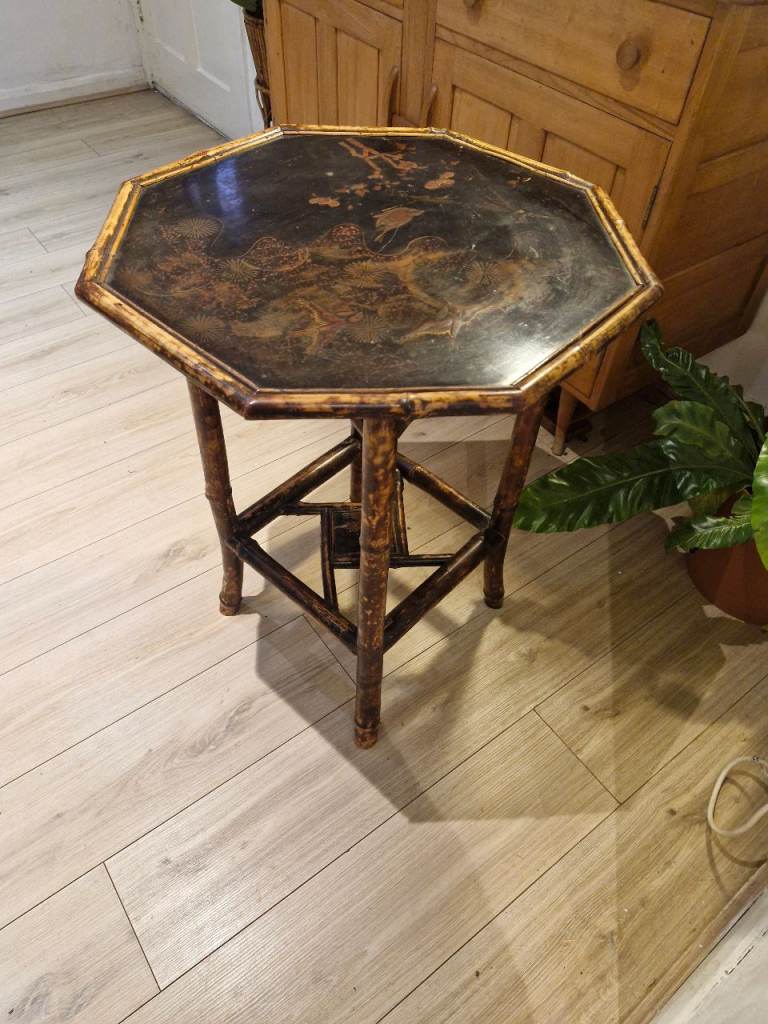Antique Octagonal Tiger Bamboo Side Table