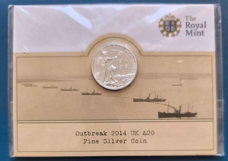🔥999Ag!BEST PRICE! 1/2 oz-15.71g! 2014 Outbreak, Fine Silver, 20 pound coin in RM pack.
