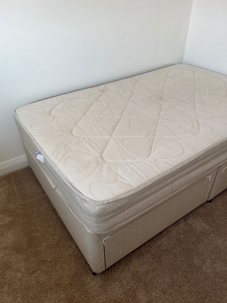 Double  Bed with Divan Base and Mattress – Good Condition