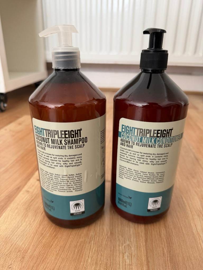 Set of 2, New Eight Triple Eight Coconut Milk Shampoo & Conditioner Bottles