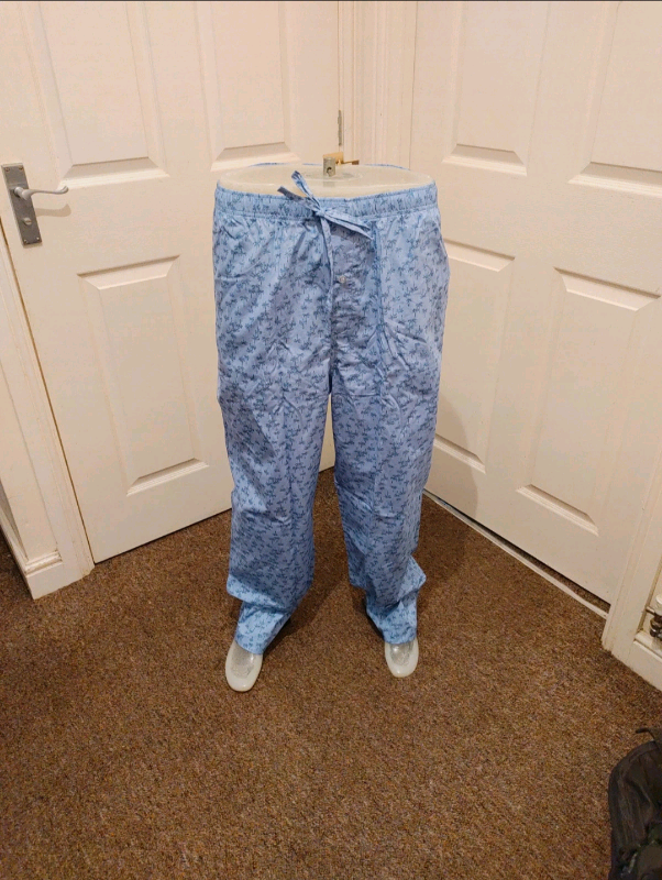 Mens Straight-Fit Woven Pajama Pant Blue Palm Tree Size XXL