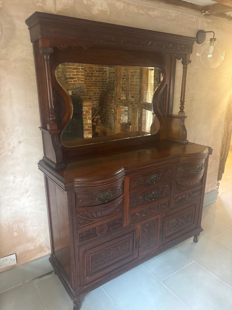 Beautiful Antique Wooden Dressing Table with Carvings and Mirror