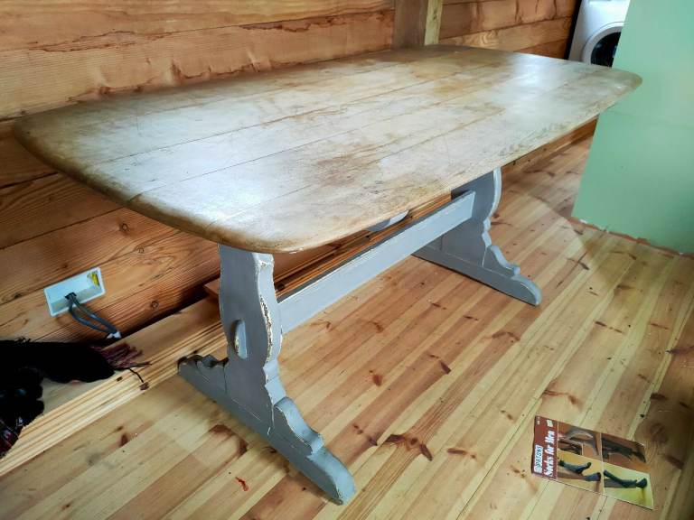 Farmhouse kitchen table with waxed surface
