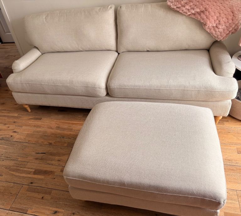 Dusk Hampshire Beige Fabric 3 Seater Sofa & Pouffe