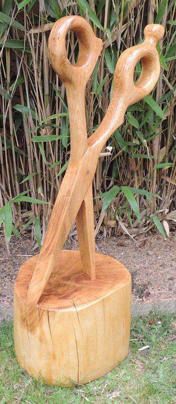 Chainsaw Carving Solid Oak Wooden Scissors Sculpture Barbers Hairdresser