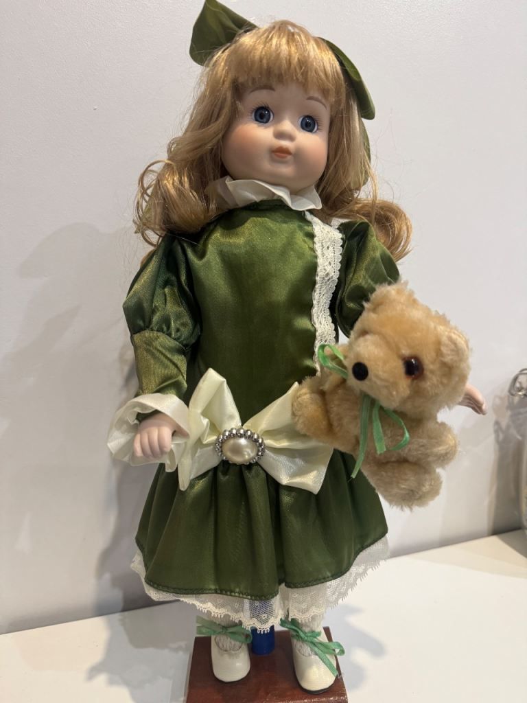 slim fit dress slacks Vintage Victorian Porcelain Doll in a Green Dress Christmas Holiday Do  La  Guanaquita's Closet